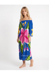 Hand Painted Rayon Off Shoulder Dress